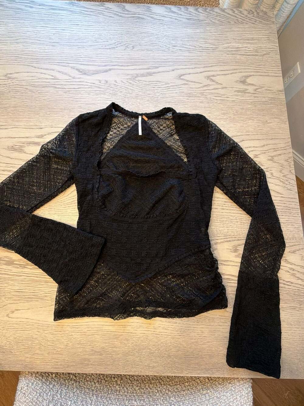 Free People My Party Lace Top Size S Black Long Sleeve Square Neck